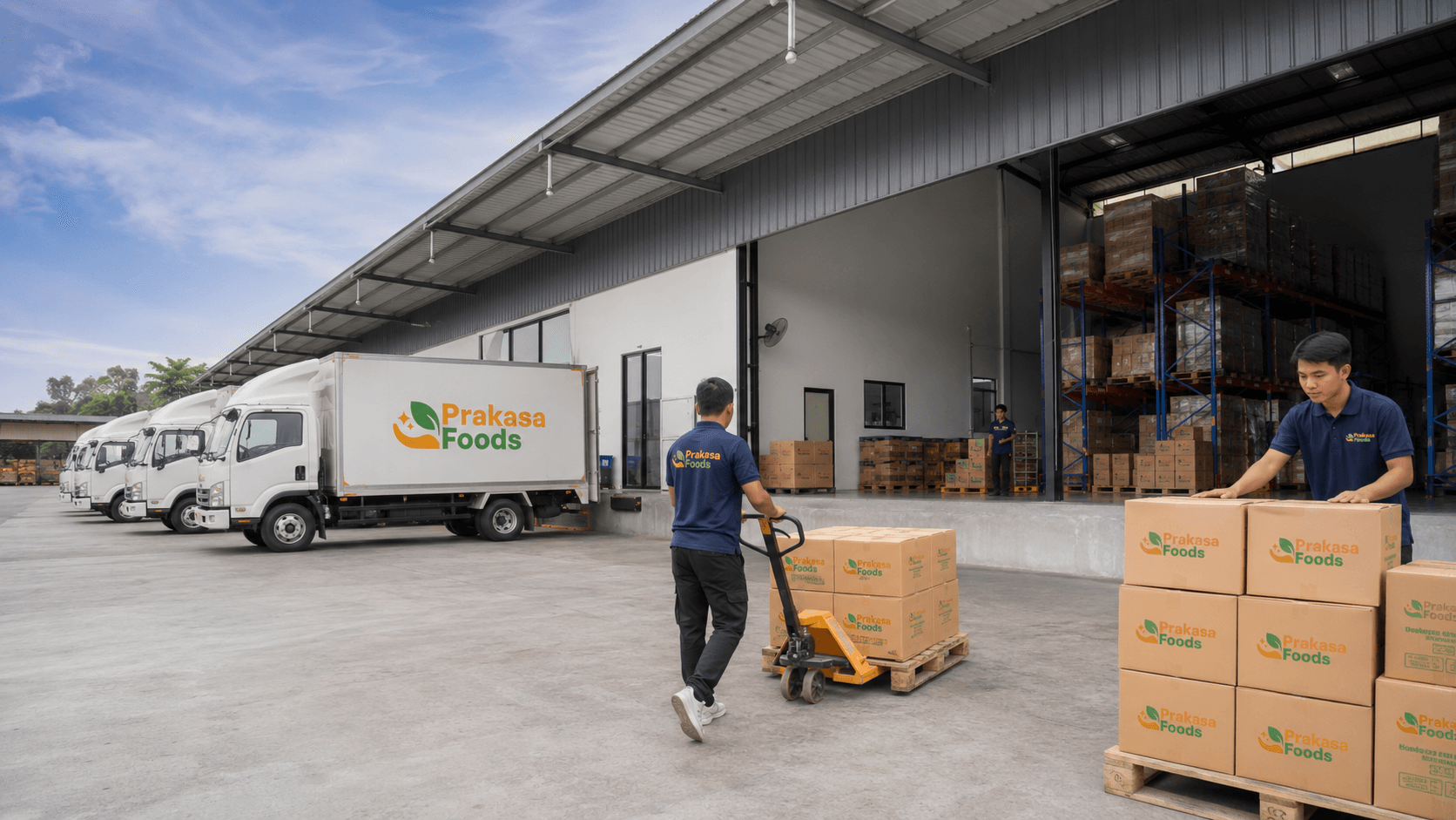 Tim logistik Prakasa Foods menangani distribusi produk di loading dock gudang